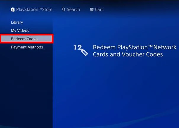 Пункт «Redeem codes» внизу бокового меню PS4