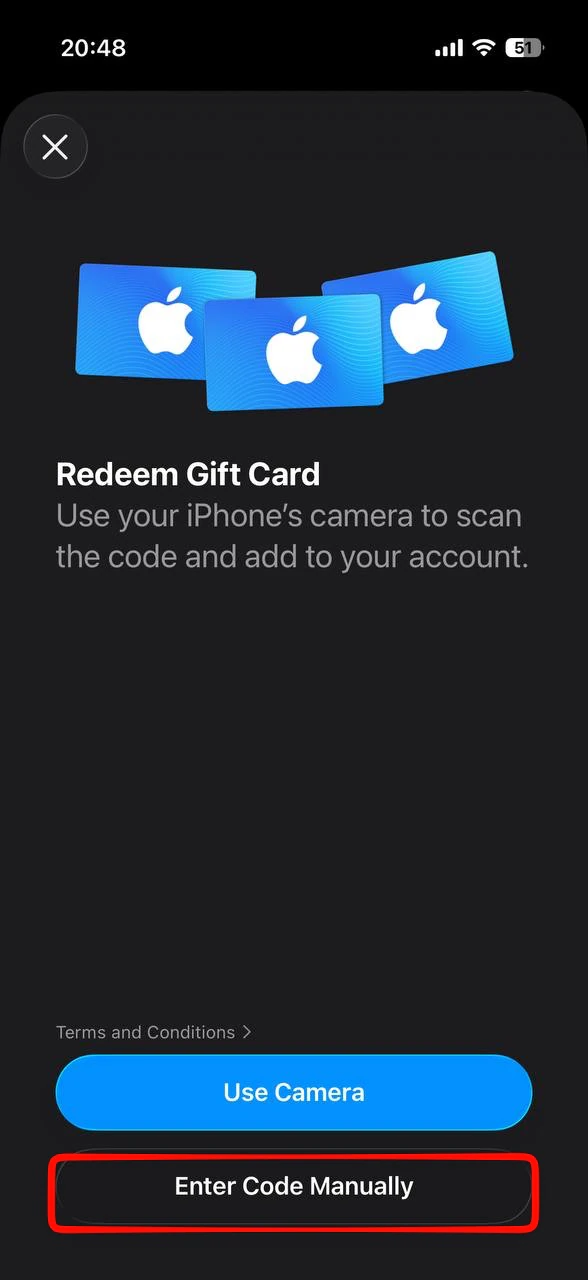 Нажмите "Enter Code Manually"